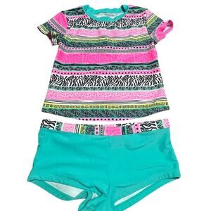 Vibrant Pink and Teal Kids Rashguard Set